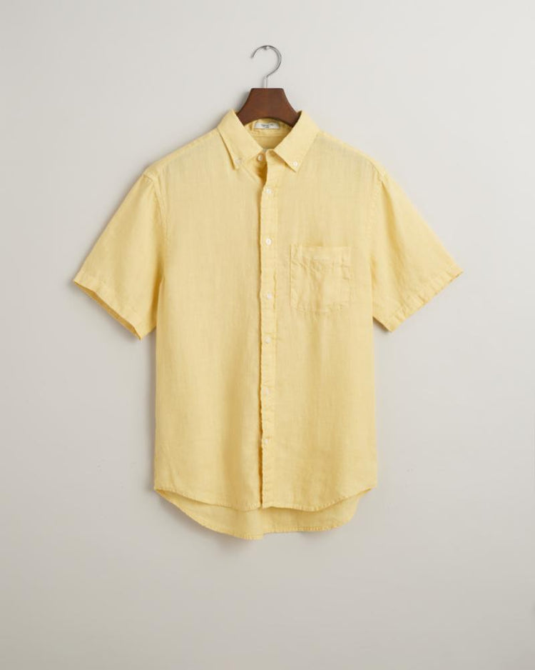 Gant Apparel Mens REG GMNT DYED LINEN SS SHIRT 726/DUSTY YELLOW