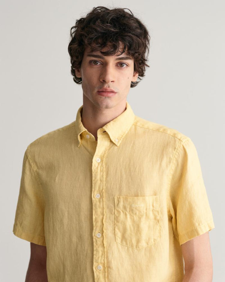 Gant Apparel Mens REG GMNT DYED LINEN SS SHIRT 726/DUSTY YELLOW