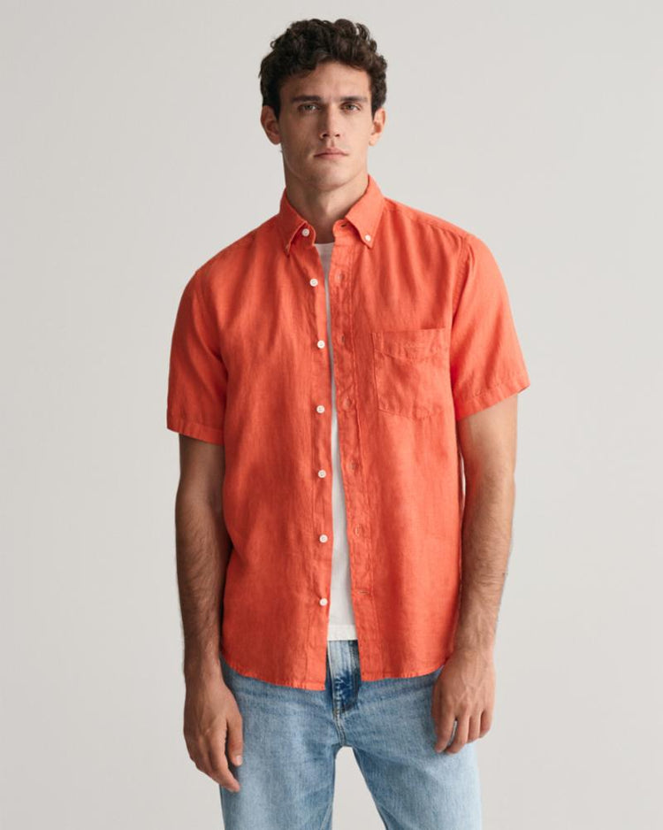 Gant Apparel Mens REG GMNT DYED LINEN SS SHIRT 828/BURNT ORANGE