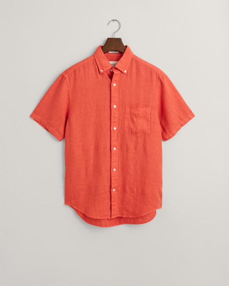 Gant Apparel Mens REG GMNT DYED LINEN SS SHIRT 828/BURNT ORANGE