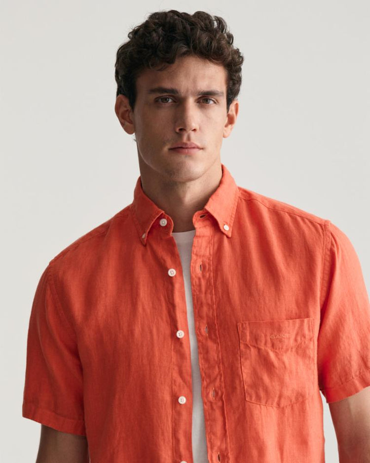 Gant Apparel Mens REG GMNT DYED LINEN SS SHIRT 828/BURNT ORANGE
