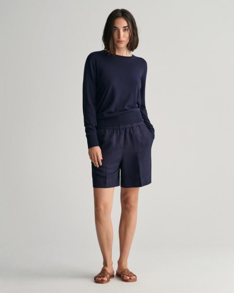 Gant Apparel Womens REL LINEN BLEND PULL ON SHORTS 433/EVENING BLUE