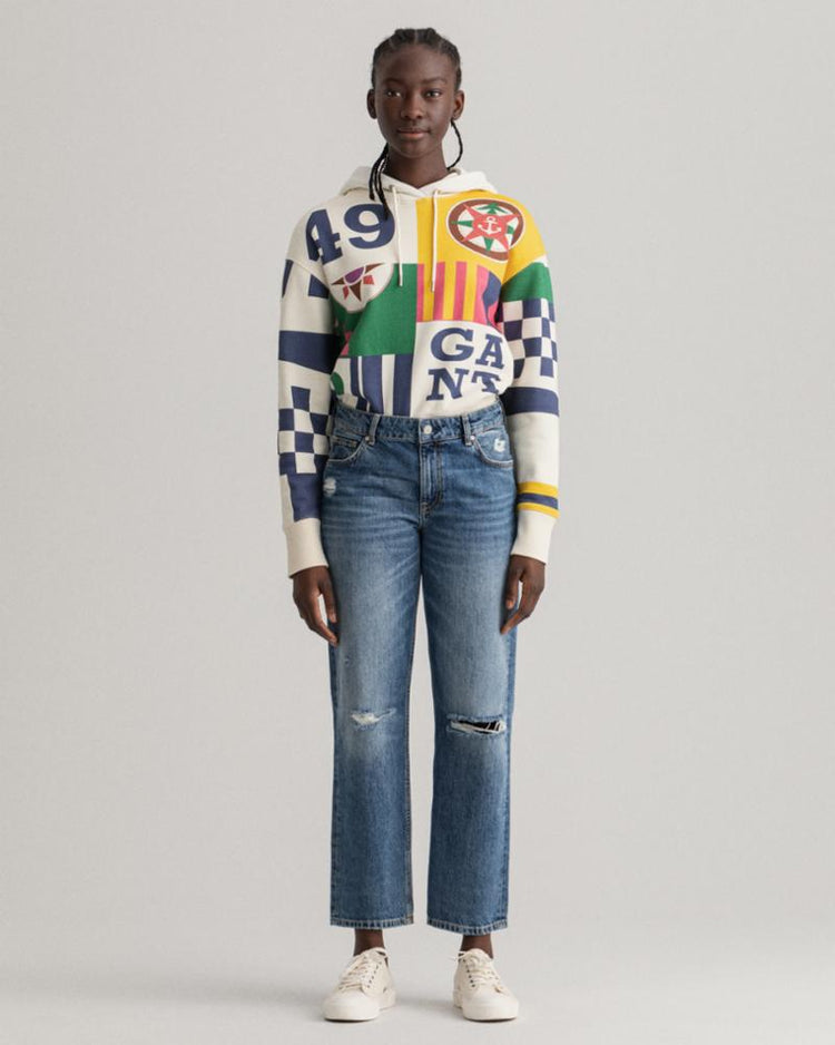 Gant Apparel Womens CAMIE CROPPED RIPPED JEANS 972/MID BLUE BROKEN IN