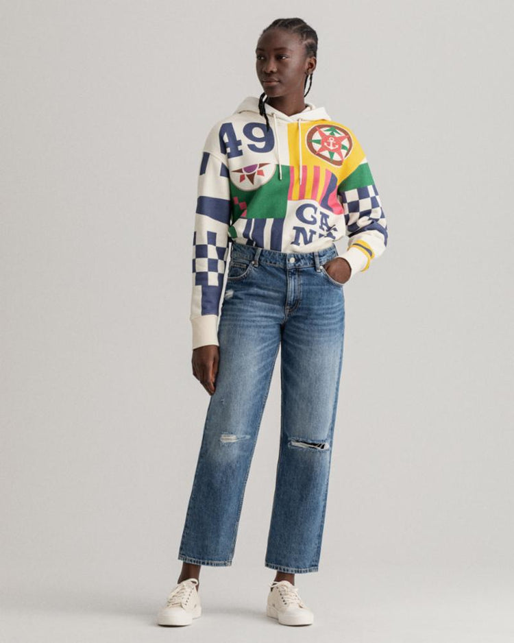 Gant Apparel Womens CAMIE CROPPED RIPPED JEANS 972/MID BLUE BROKEN IN