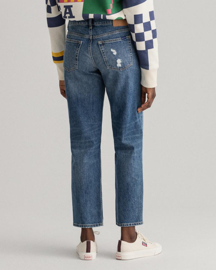 Gant Apparel Womens CAMIE CROPPED RIPPED JEANS 972/MID BLUE BROKEN IN