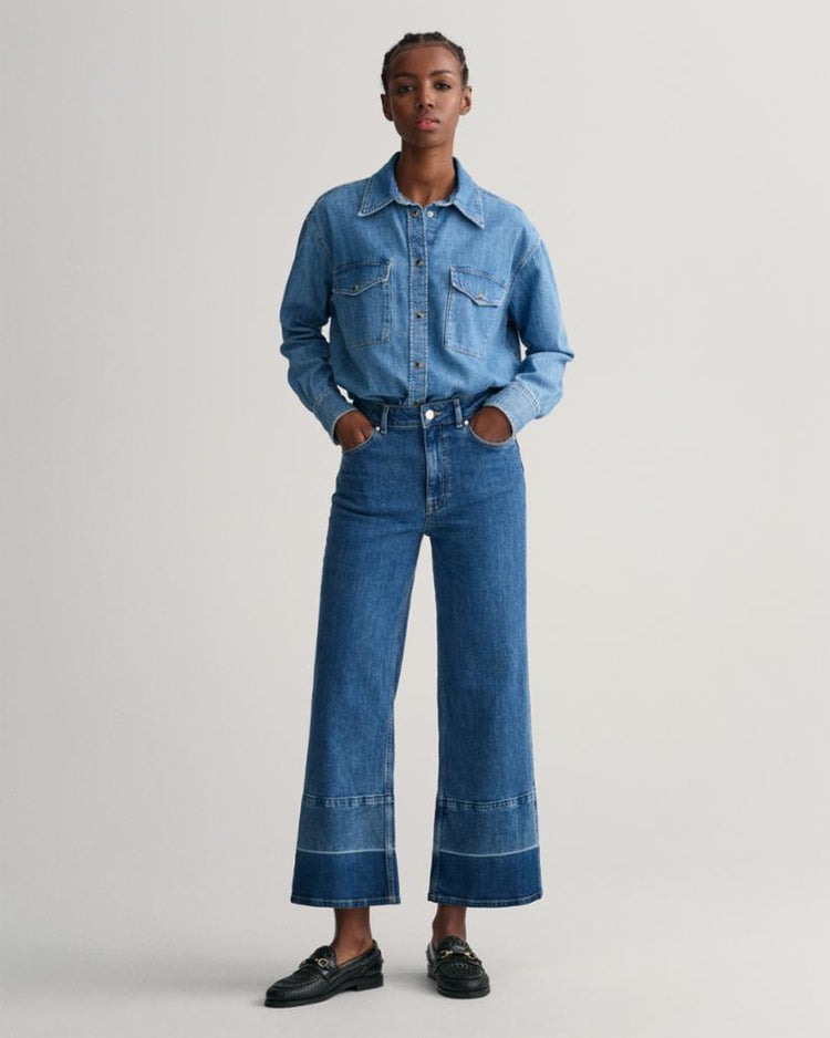 Gant Apparel Womens CROPPED WIDE JEANS 971/MID BLUE WORN IN