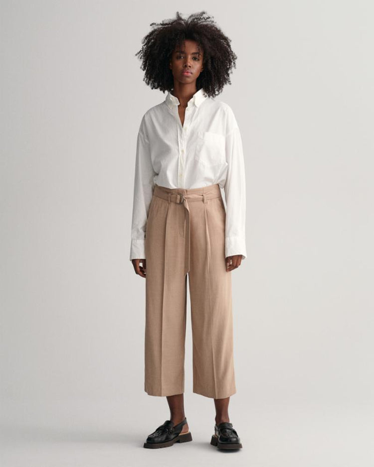 Gant Apparel Womens WIDE CROPPED BELTED PANTS 209/HORN BEIGE