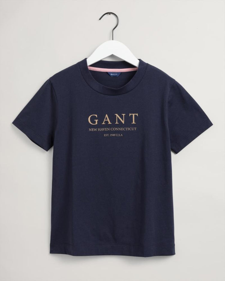 Gant Apparel Womens GOLDEN GRAPHIC SS T-SHIRT 433/EVENING BLUE