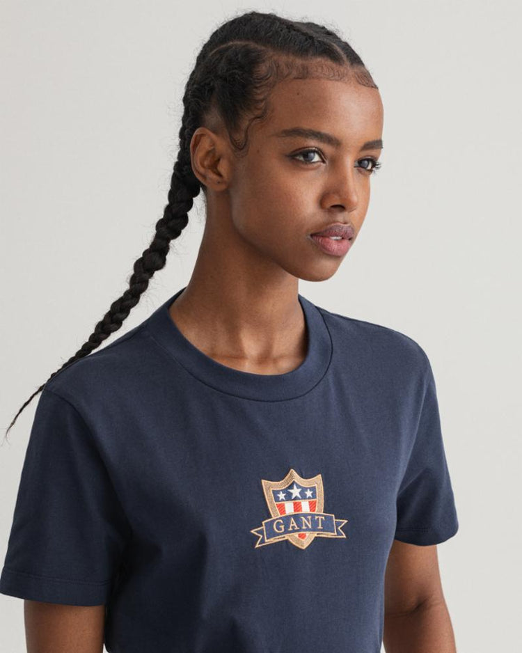 Gant Apparel Womens GANT BANNER SHIELD SS T-SHIRT 433/EVENING BLUE