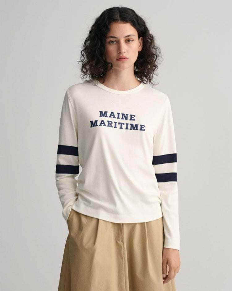 Gant Apparel Womens MARITIME LS T-SHIRT 113/EGGSHELL