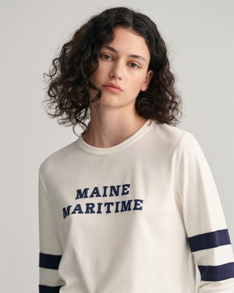 Gant Apparel Womens MARITIME LS T-SHIRT 113/EGGSHELL