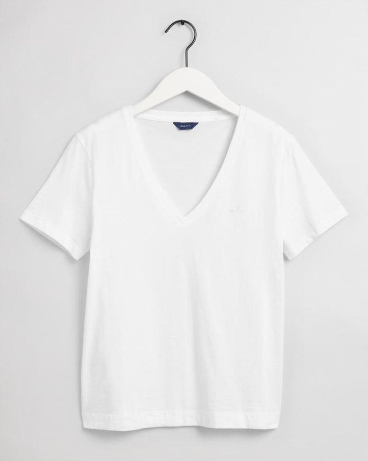 Gant Apparel Womens ORIGINAL V-NECK SS T-SHIRT 110/WHITE