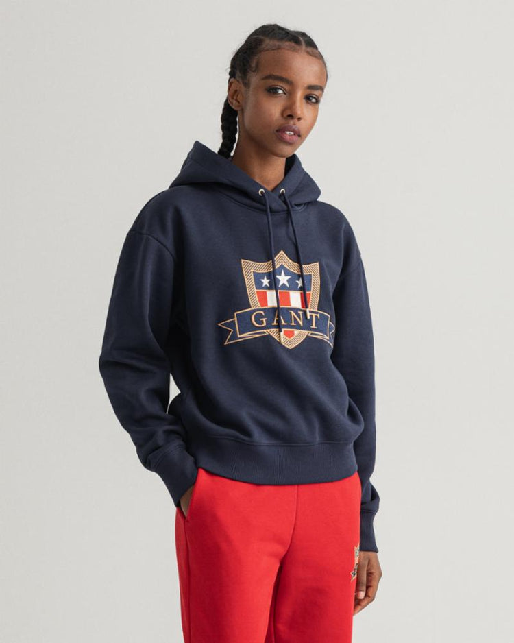 Gant Apparel Womens GANT BANNER SHIELD HOODIE 433/EVENING BLUE