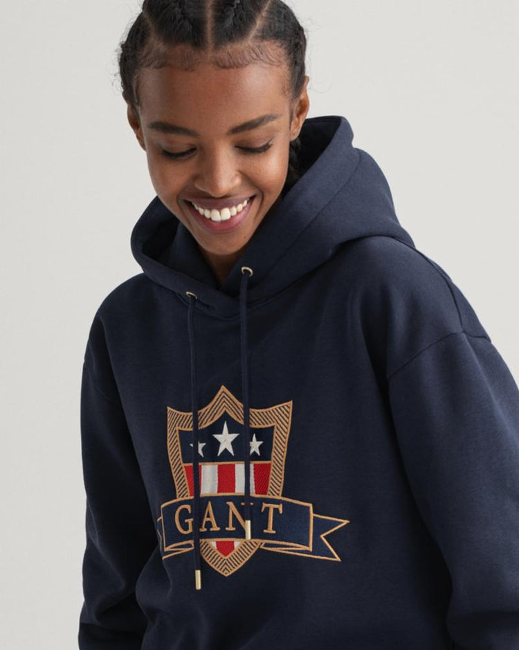 Gant Apparel Womens GANT BANNER SHIELD HOODIE 433/EVENING BLUE