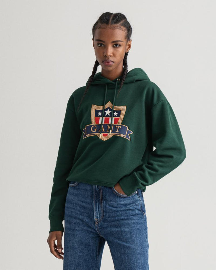 Gant Apparel Womens GANT BANNER SHIELD HOODIE 374/TARTAN GREEN
