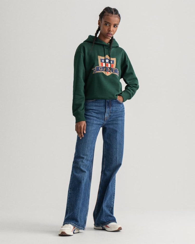 Gant Apparel Womens GANT BANNER SHIELD HOODIE 374/TARTAN GREEN