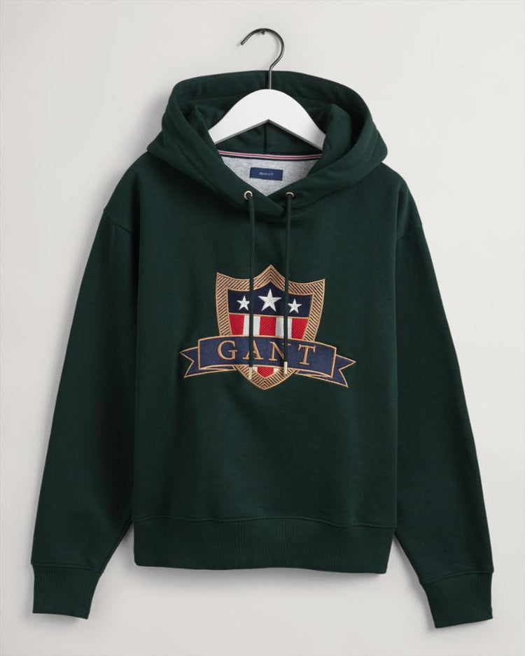 Gant Apparel Womens GANT BANNER SHIELD HOODIE 374/TARTAN GREEN