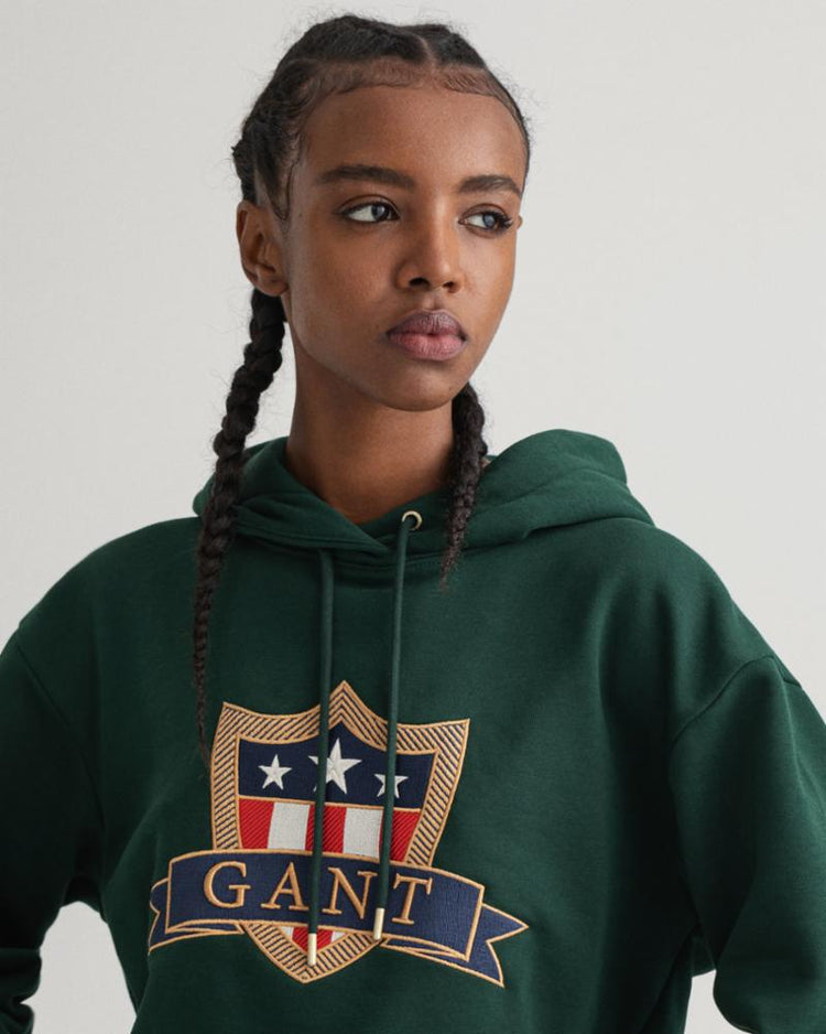 Gant Apparel Womens GANT BANNER SHIELD HOODIE 374/TARTAN GREEN