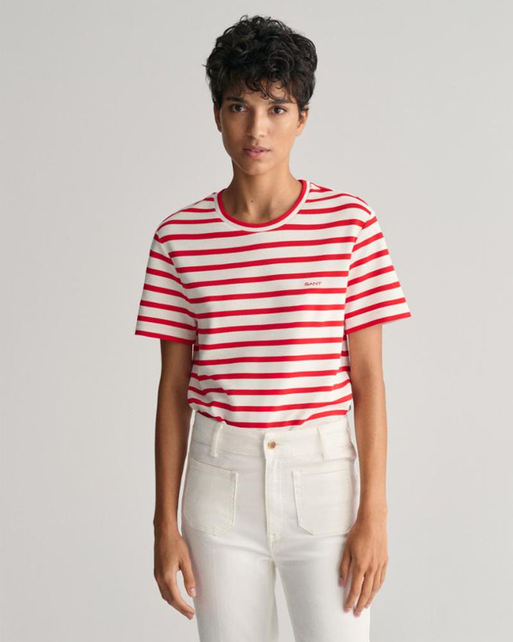 Gant Apparel Womens STRIPED SS T-SHIRT 620/BRIGHT RED