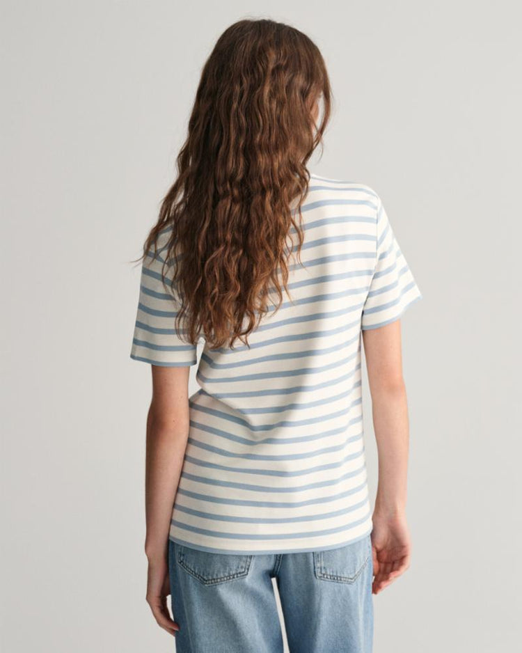 Gant Apparel Womens STRIPED SS T-SHIRT 474/DOVE BLUE
