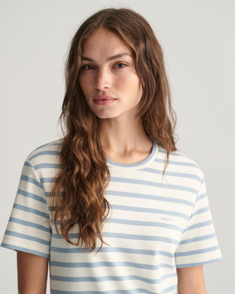 Gant Apparel Womens STRIPED SS T-SHIRT 474/DOVE BLUE