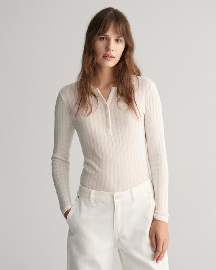 Gant Apparel Womens RIBBED LS HENLEY 113/EGGSHELL