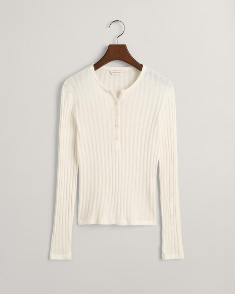 Gant Apparel Womens RIBBED LS HENLEY 113/EGGSHELL