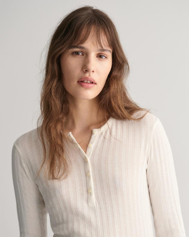 Gant Apparel Womens RIBBED LS HENLEY 113/EGGSHELL