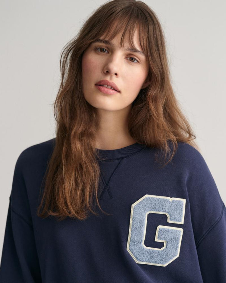 Gant Apparel Womens G-BADGE CROPPED SS C-NECK SWEAT 409/CLASSIC BLUE