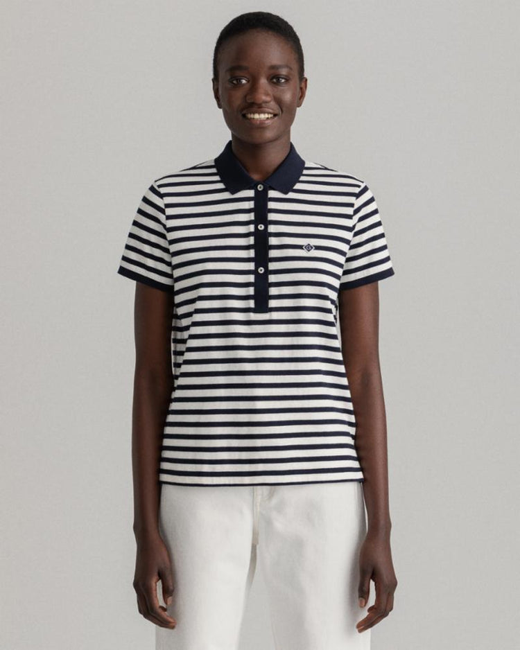 Gant Apparel Womens ICON G STRIPE SS POLO 433/EVENING BLUE