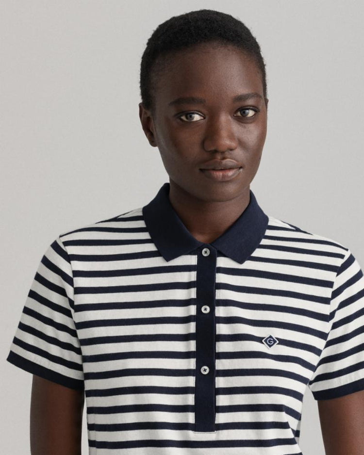 Gant Apparel Womens ICON G STRIPE SS POLO 433/EVENING BLUE