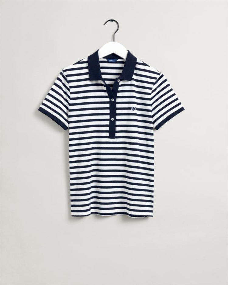 Gant Apparel Womens ICON G STRIPE SS POLO 433/EVENING BLUE