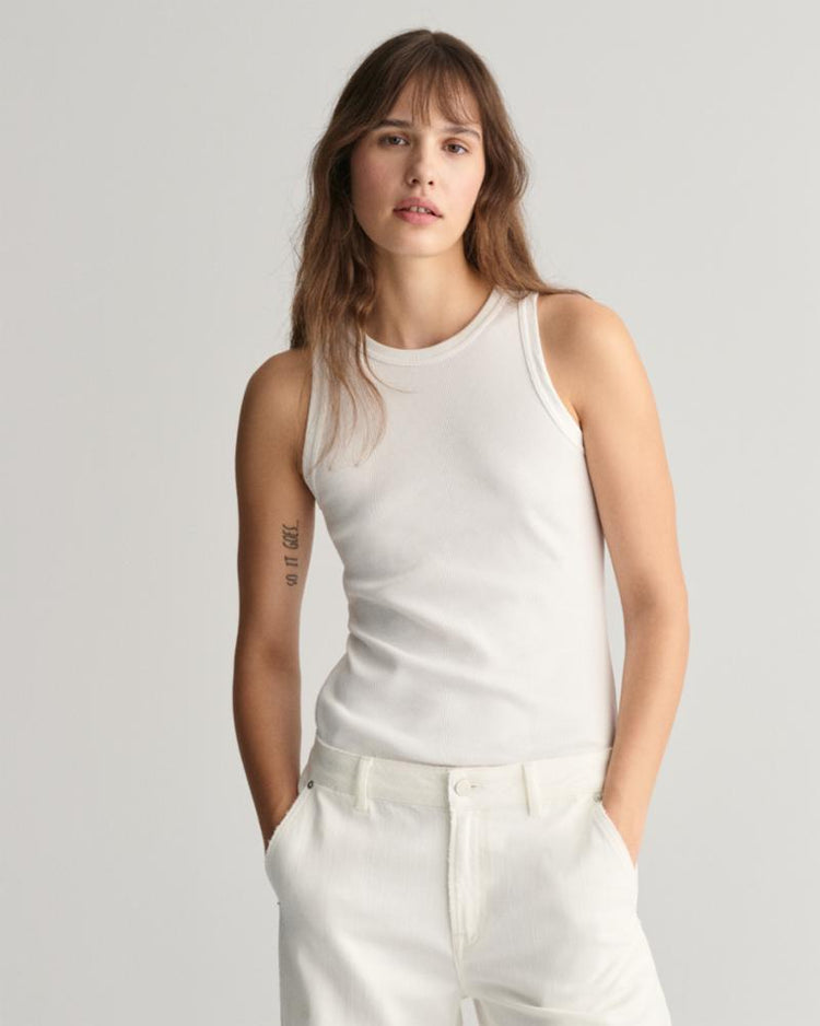 Gant Apparel Womens HIGH NECK RIB TANK TOP 110/WHITE