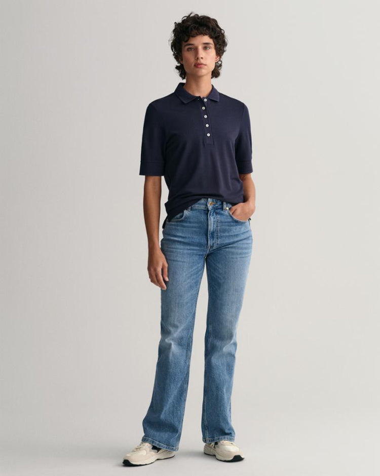 Gant Apparel Womens DETAIL COLLAR SS POLO PIQUE 433/EVENING BLUE