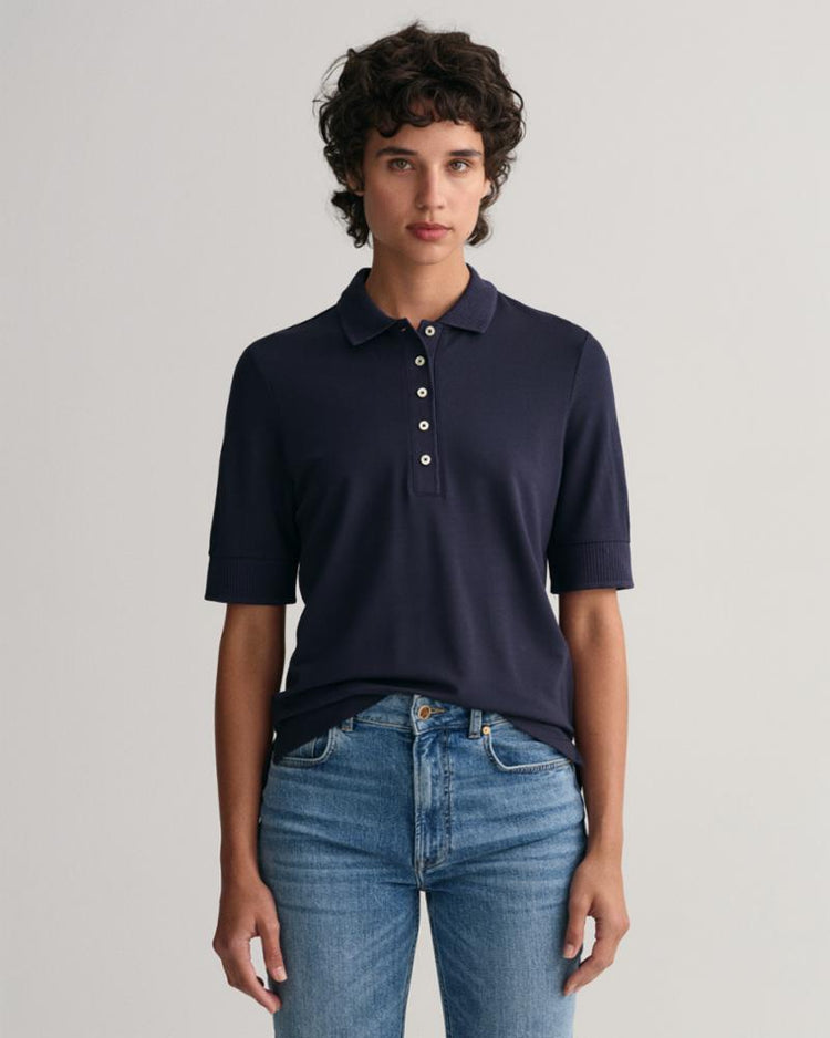 Gant Apparel Womens DETAIL COLLAR SS POLO PIQUE 433/EVENING BLUE
