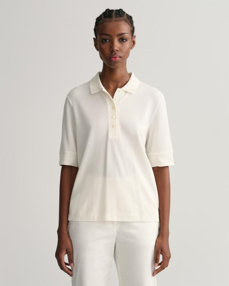 Gant Apparel Womens DETAIL COLLAR SS POLO PIQUE 113/EGGSHELL