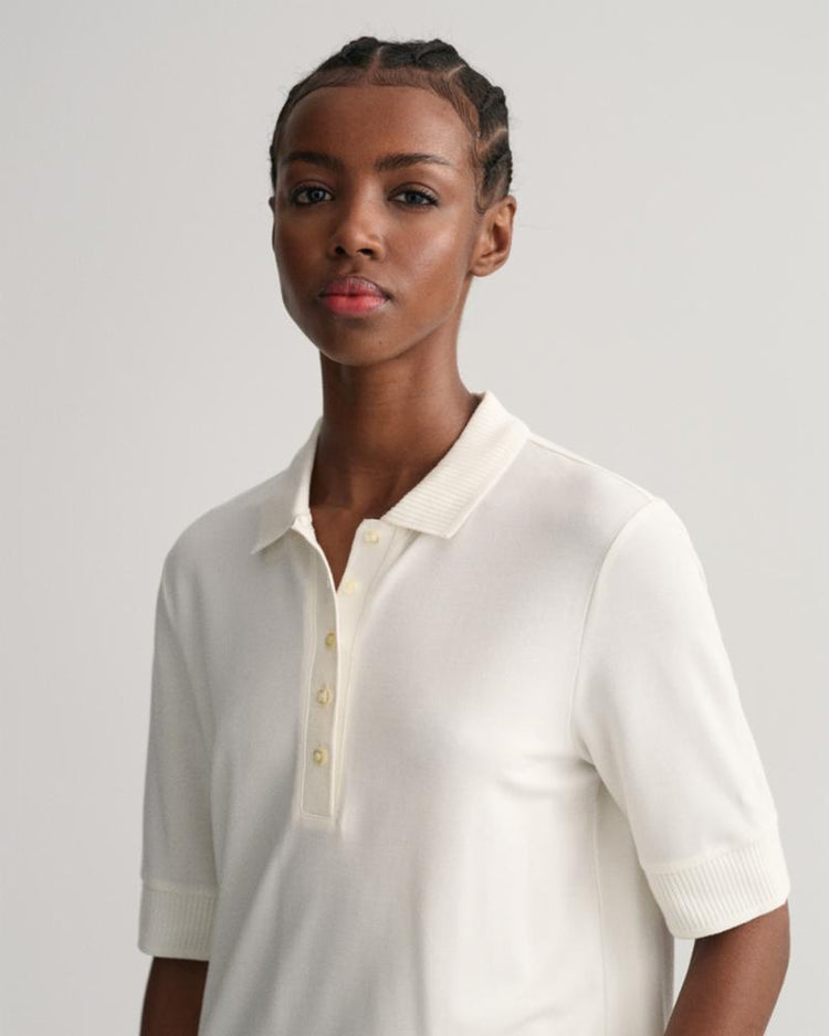 Gant Apparel Womens DETAIL COLLAR SS POLO PIQUE 113/EGGSHELL
