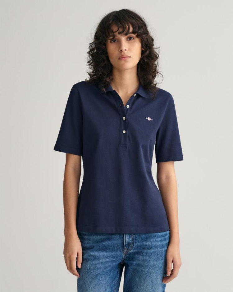 Gant Apparel Womens SLIM SHIELD SS PIQUE POLO 433/EVENING BLUE