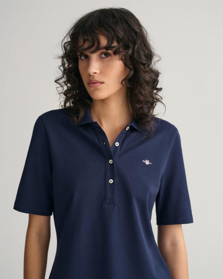 Gant Apparel Womens SLIM SHIELD SS PIQUE POLO 433/EVENING BLUE