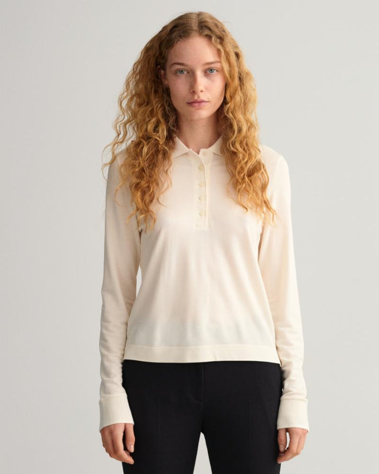 Gant Apparel Womens DETAIL COLLAR LS POLO PIQUE 130/CREAM