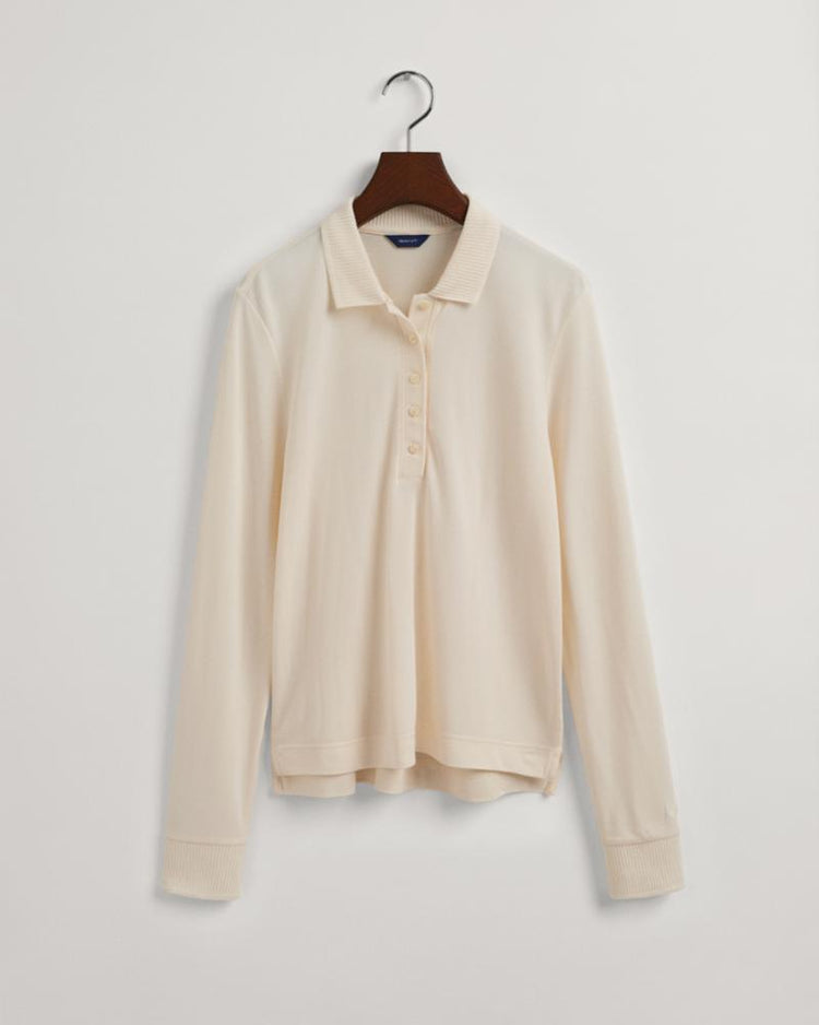 Gant Apparel Womens DETAIL COLLAR LS POLO PIQUE 130/CREAM
