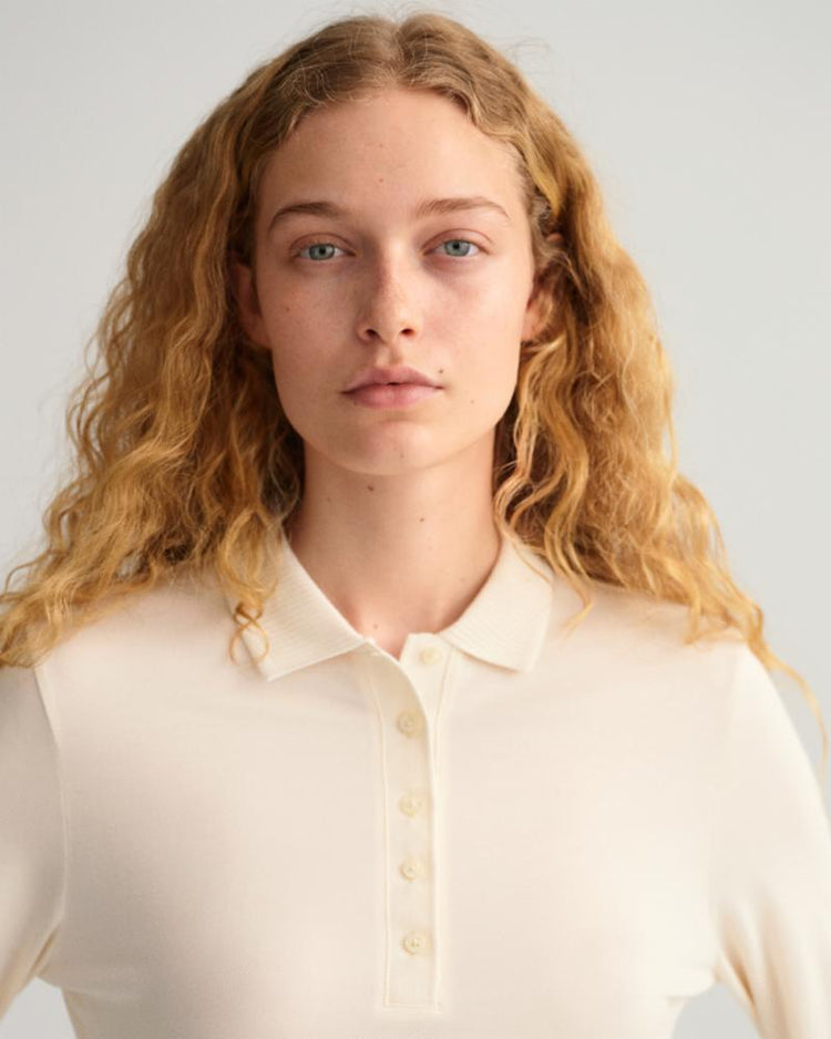 Gant Apparel Womens DETAIL COLLAR LS POLO PIQUE 130/CREAM