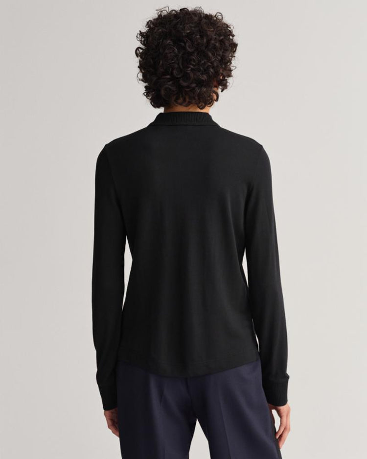 Gant Apparel Womens D1. DETAIL COLLAR LS POLO PIQUE 19/EBONY BLACK
