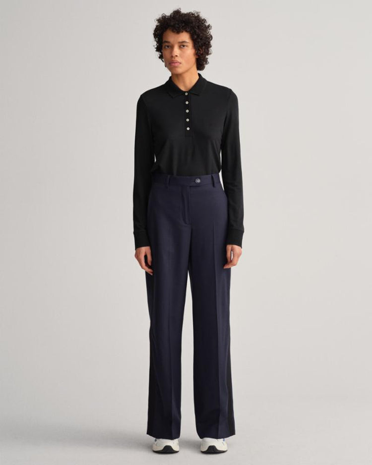 Gant Apparel Womens D1. DETAIL COLLAR LS POLO PIQUE 19/EBONY BLACK