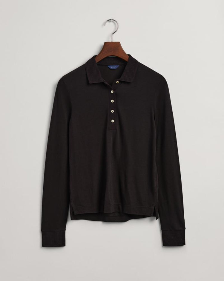 Gant Apparel Womens D1. DETAIL COLLAR LS POLO PIQUE 19/EBONY BLACK