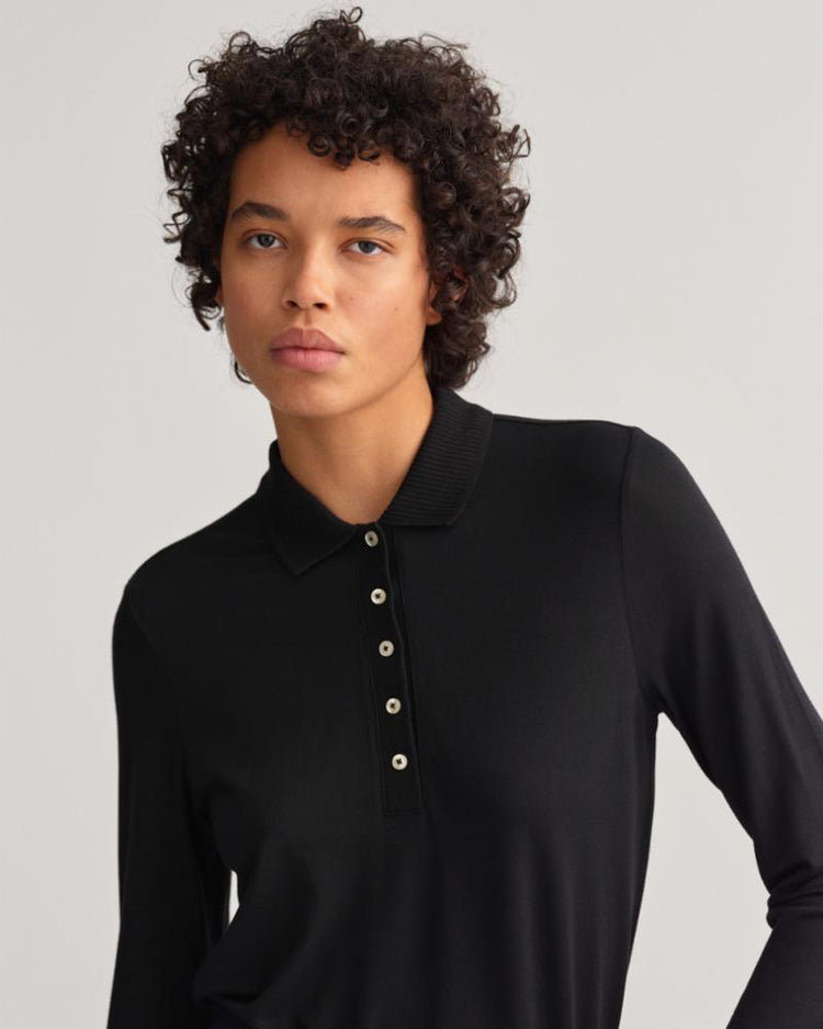 Gant Apparel Womens D1. DETAIL COLLAR LS POLO PIQUE 19/EBONY BLACK