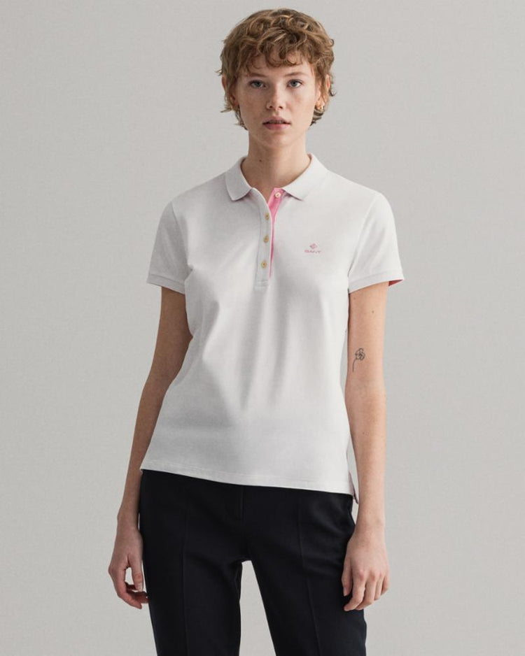 Gant Apparel Womens CONTRAST COLLAR SS PIQUE 110/WHITE