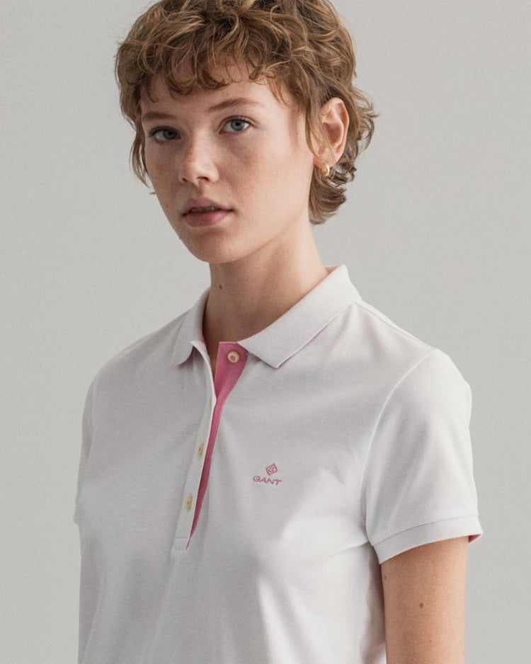 Gant Apparel Womens CONTRAST COLLAR SS PIQUE 110/WHITE