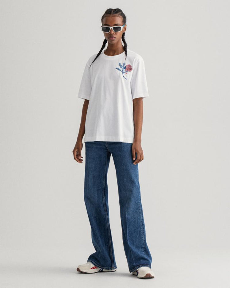 Gant Apparel Womens FLOWER SS T-SHIRT 110/WHITE