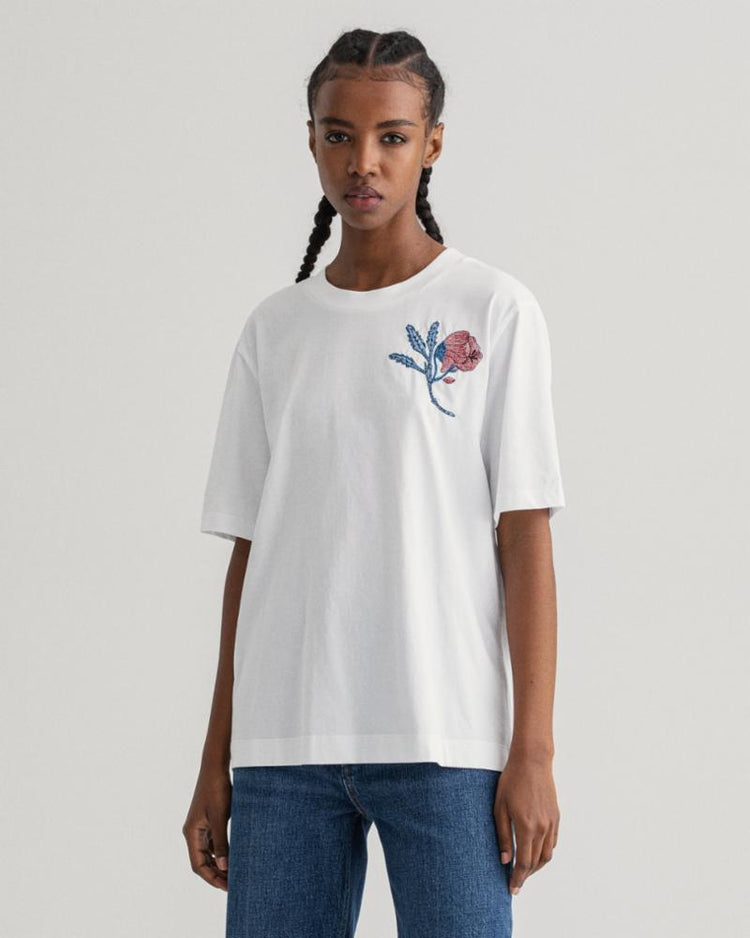 Gant Apparel Womens FLOWER SS T-SHIRT 110/WHITE